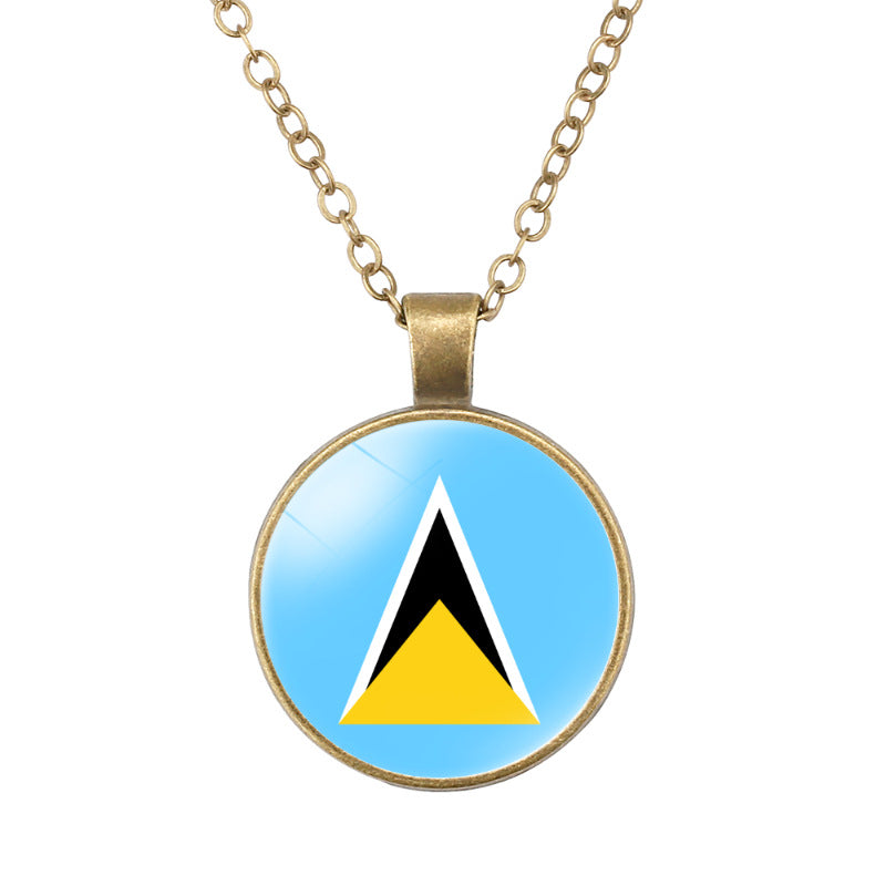 Wholesale North American National Flags Time Gem Round Retro Pendant Necklace